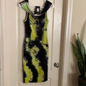 A Lot To See Tie Dye Dress - Black/Lime